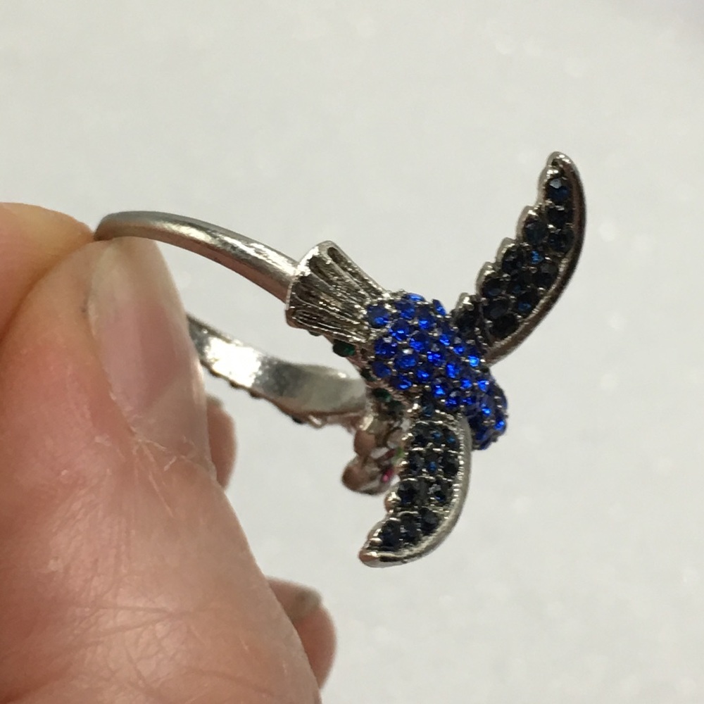 Hummingbird ring Swarovski crystals flower - Picture 7 of 8
